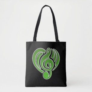 Tote Bag Vibrations Amour Musical Coeur Vert Musique Note D