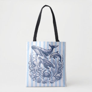 Tote Bag Vieil Océan Vie Bleue Rayure Nautique