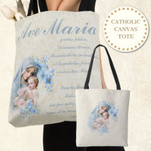 Vierge catholique Marie Jésus Bleu Floral Ave Mari