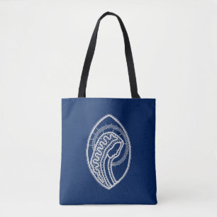 Tote Bag Vierge Marie, dentelle blanche, bleu marine