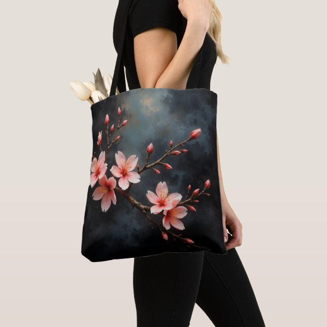 Tote Bag Vietnamese Peach Blossom Art (De près)