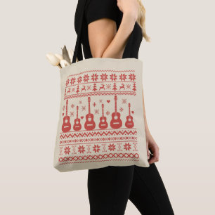 Tote Bag Vilain joyeux pull de Noël guitare acoustique