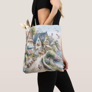 Tote Bag Village de cottages côtiers pastel Évasion