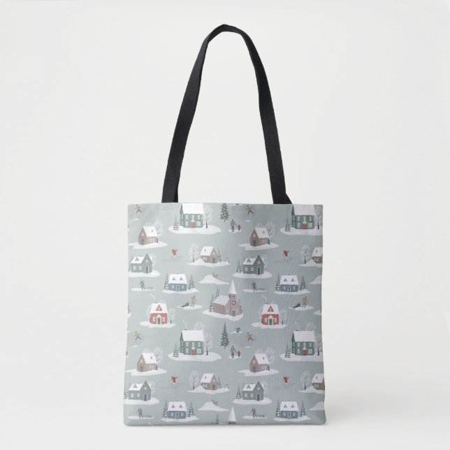 Tote Bag Village d'hiver Motif de la scène de neige (Devant)
