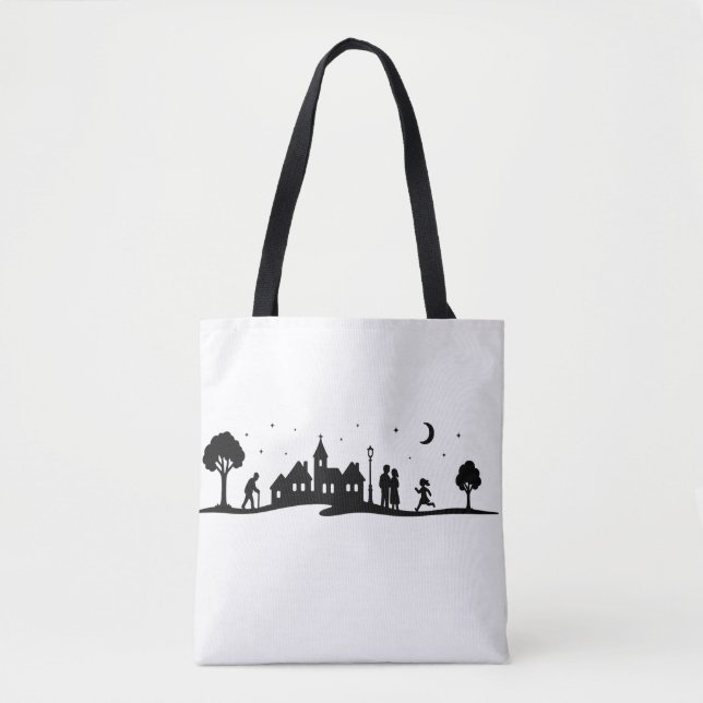 Tote Bag Village paisible La nuit Silhouette Scène (Devant)