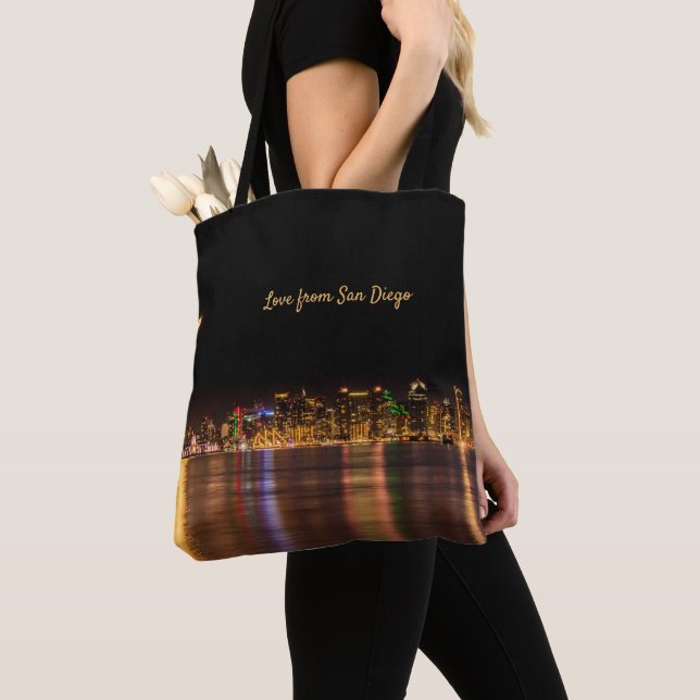Tote Bag Ville Skyline moderne Noir & Or Souvenir San Diego (De près)