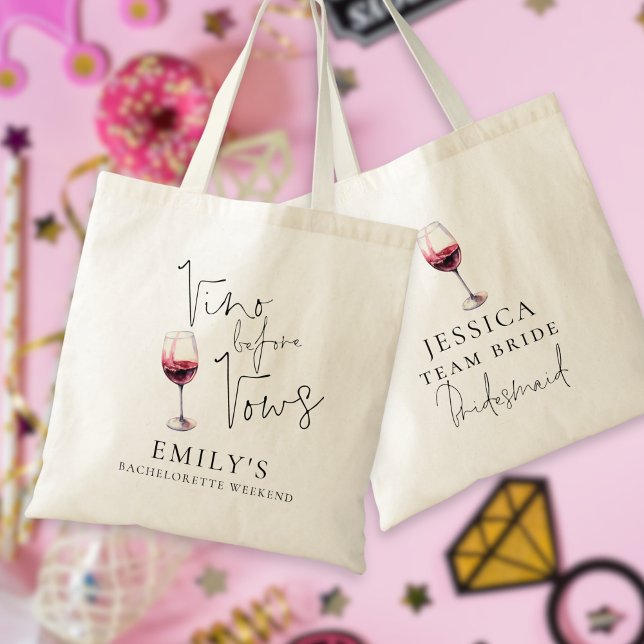 Tote Bag Vino Before Vows Demoiselle d'honneur Enterrement  (Front and back view)