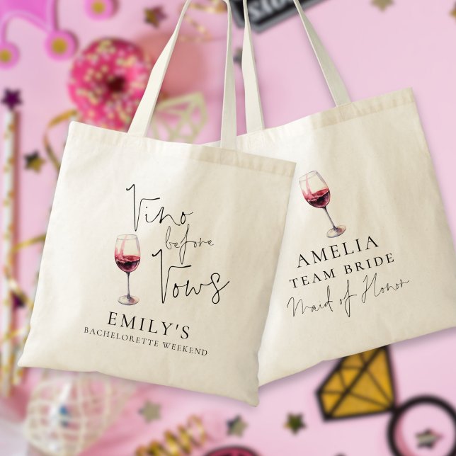 Tote Bag Vino Before Vows Demoiselle d'Honneur Enterrement  (Front and back view)