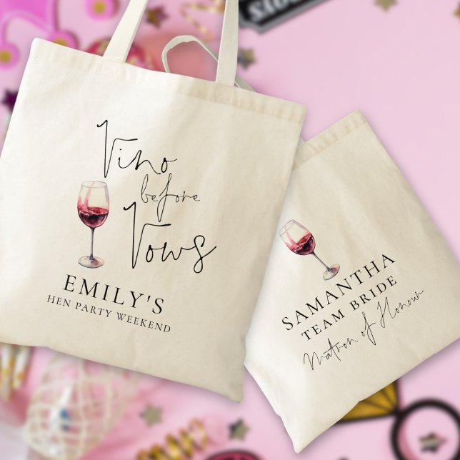 Tote Bag Vino Before Vows Matrone d'Honneur Enterrement de  (Front and back view)