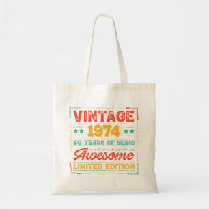 Tote Bag Vintage 1974 Fait en 1974 50e anniversaire 50 ans