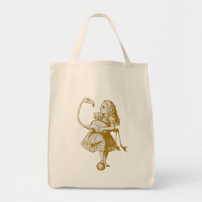 Tote Bag Vintage Alice & Flamant rose au pays des merveille (Devant)