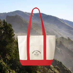 Tote Bag Vintage Black Happy Camper Crew Camping Red Trim