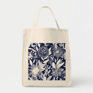 Tote Bag Vintage Bleu Blanc Oiseau Aimer Jardin Floral