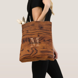 Tote Bag Vintage bois brun brun roux Monogramme