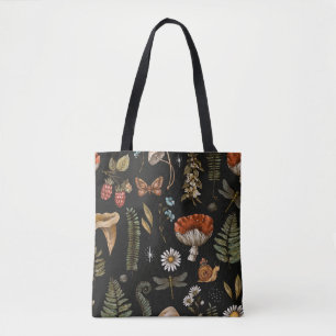Tote Bag Vintage bois nature motif sans couture. Amanita