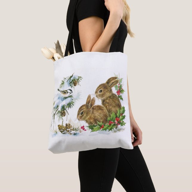 Tote Bag Vintage Bunnies de Noël (De près)