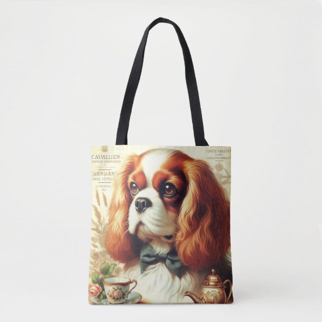 Tote Bag Vintage Cavalier King Charles Peinture espagnole (Devant)