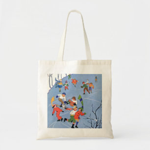 Tote Bag Vintage Christmas, Enfants Patinage sur glace sur 