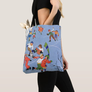Tote Bag Vintage Christmas, Enfants Patinage sur glace sur 
