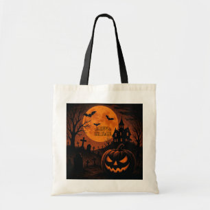 Tote Bag Vintage, classique Happy Halloween citrouille