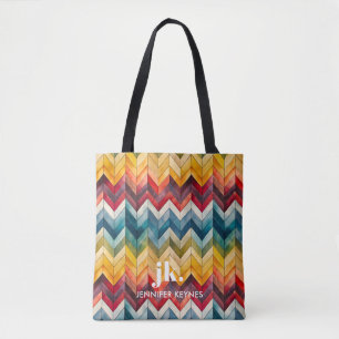 Tote Bag Vintage coloré Chevron Monogram arc-en-ciel