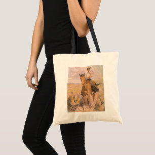 Tote Bag Vintage Cowgirl Cowboy, Femme à Cheval par Dunton