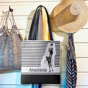 Tote Bag Vintage dame en noir et blanc