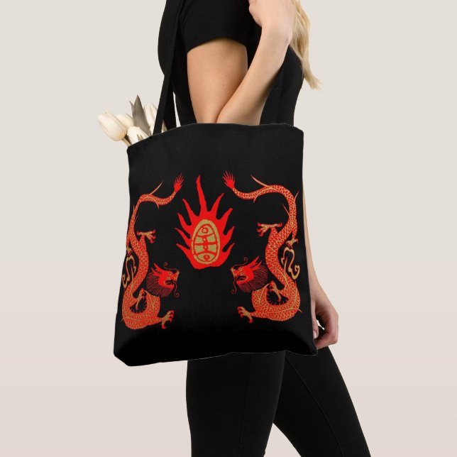 Tote Bag Vintage Dragon Holiday rouge et noir (De près)