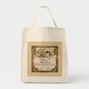 Tote Bag Vintage Étiquette du vin français Burlap