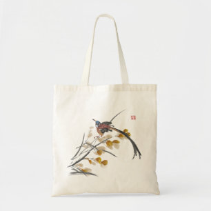 Tote Bag Vintage Feuilles d'automne Paradise Flycatcher Bir