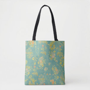 Tote Bag Vintage Floral de printemps Motif Turquoise