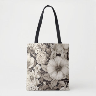 Tote Bag Vintage Floral Sepia Motif (12)