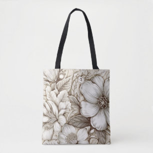 Tote Bag Vintage Floral Sepia Motif (15)