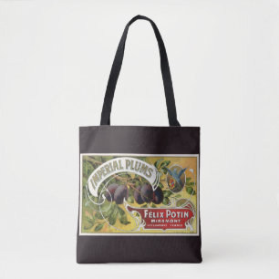 Tote Bag Vintage Fruit Crate Art Étiquette, Plums impériaux