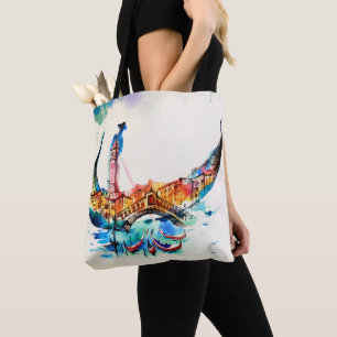 Tote Bag Vintage Gondola Venise Ville Voyage Amour Aquarell