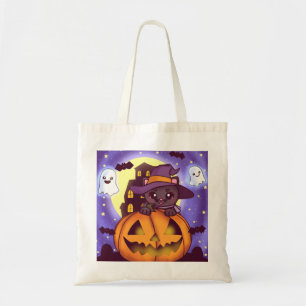 Tote Bag Vintage Halloween Octobre Citrouille Chat