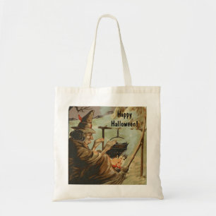 Tote Bag Vintage Halloween sorcière brasse à Cauldron
