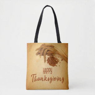 Tote Bag Vintage Happy Thanksgiving Wheat Corn