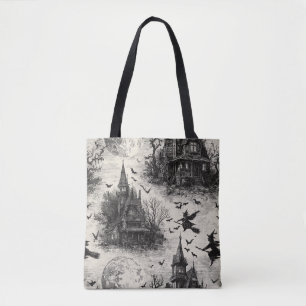 Tote Bag Vintage Haunted House et sorcier Toile Motif