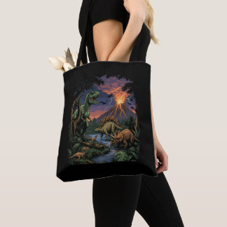 Tote Bag Vintage Jurassic Dinosaur Rex and Triceratops 