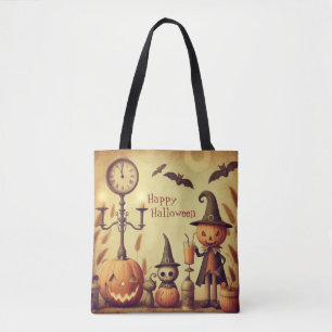 Tote Bag Vintage, lunatique Halloween citrouilles & chauves