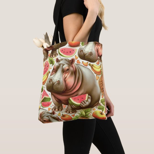 Tote Bag Vintage Motif d'hippopotame tropical (De près)