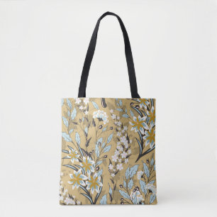 Tote Bag Vintage motif floral transparent sur fond noir