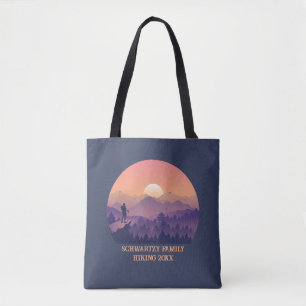 Tote Bag Vintage Mountain Forest Hiker's Sunset violet oran