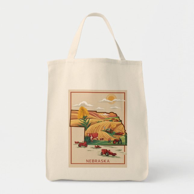 Tote Bag Vintage Nebraska Heartland Farm scène (Devant)