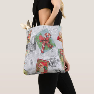 Tote Bag Vintage Newspaper Christmas Card Collage Tote