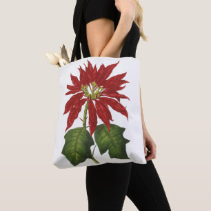 Tote Bag Vintage Noël, Rouge Poinsettia Plante d'hiver