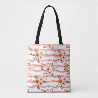 Tote Bag Vintage Orange Floral Grandes Motif