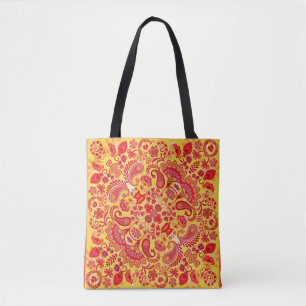 Tote Bag vintage ornament paisley bandana print, silk neck 