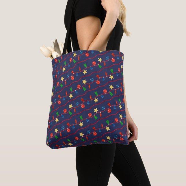 Tote Bag Vintage ornements de Noël et guirlande (De près)